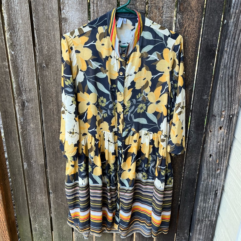 Blank London By Anthropologie Hadley Floral Stripe Semi-Sheer Tunic Dress Sz XS